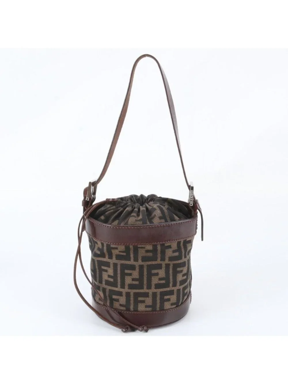 Fendi Zucca Leather Canvas Shoulder Bag Brown